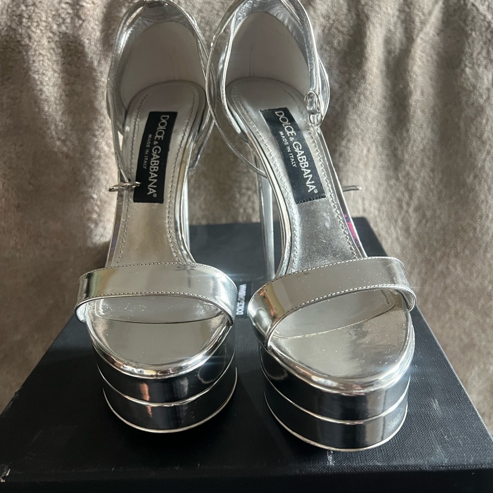 Dolce & Gabbana Silver Metallic Women's Platform Heels IT38.5/US 8.5